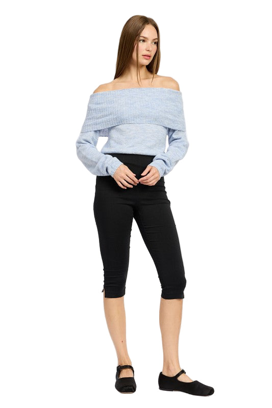 EMORY PARK OFF SHOULDER FOLD OVER TOP - LT Blue - Side Full View