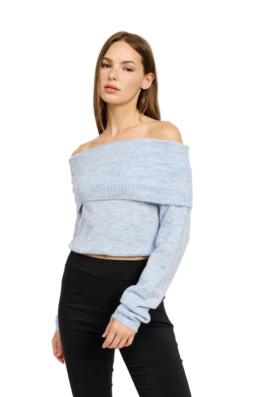 EMORY PARK OFF SHOULDER FOLD OVER TOP - LT Blue - Front View