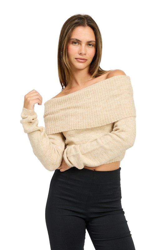 EMORY PARK OFF SHOULDER FOLD OVER TOP - Natural - Front View