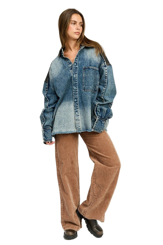 EMORY PARK OVERSIZED DENIM JACKET WITH BUTTONS - Dark - Denim - Front Full View