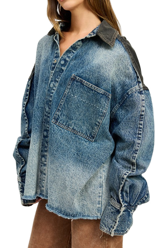 EMORY PARK OVERSIZED DENIM JACKET WITH BUTTONS - Dark - Denim - Side View