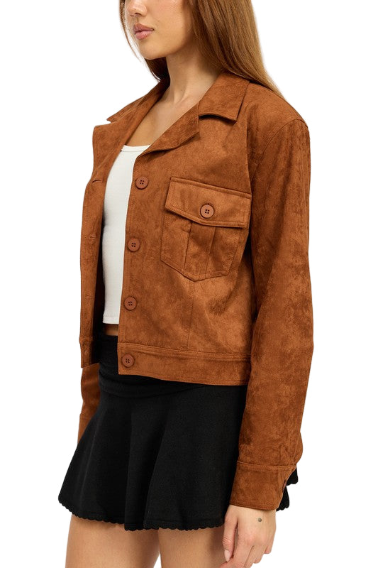 EMORY PARK SUEDE JACKET WITH POCKETS - Camel - Side View
