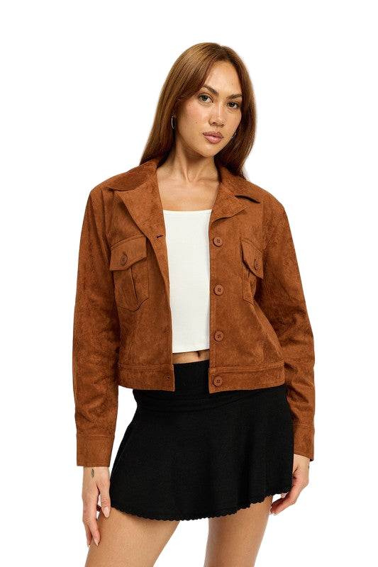 EMORY PARK SUEDE JACKET WITH POCKETS - Camel - Front View