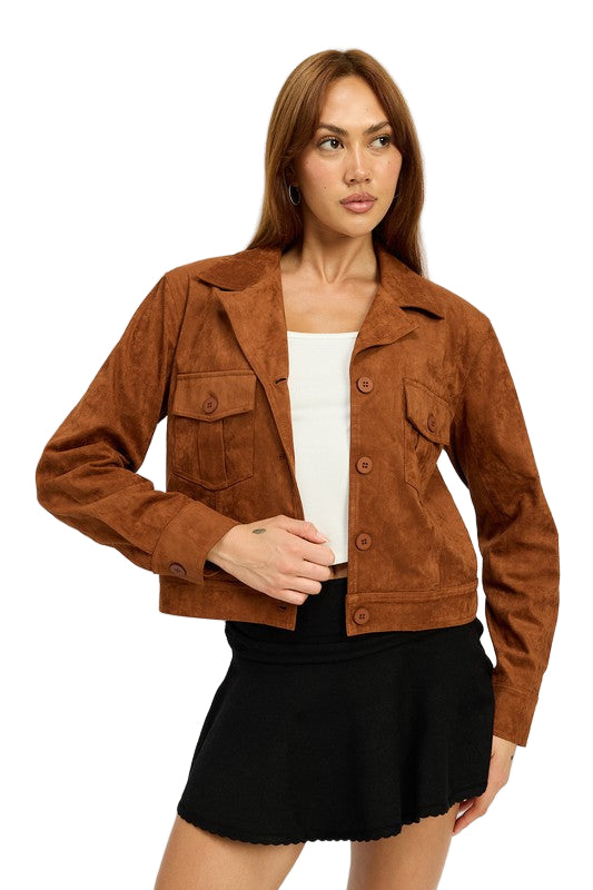 EMORY PARK SUEDE JACKET WITH POCKETS - Camel - Front View