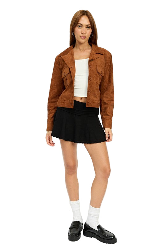 EMORY PARK SUEDE JACKET WITH POCKETS - Camel - Front Full View