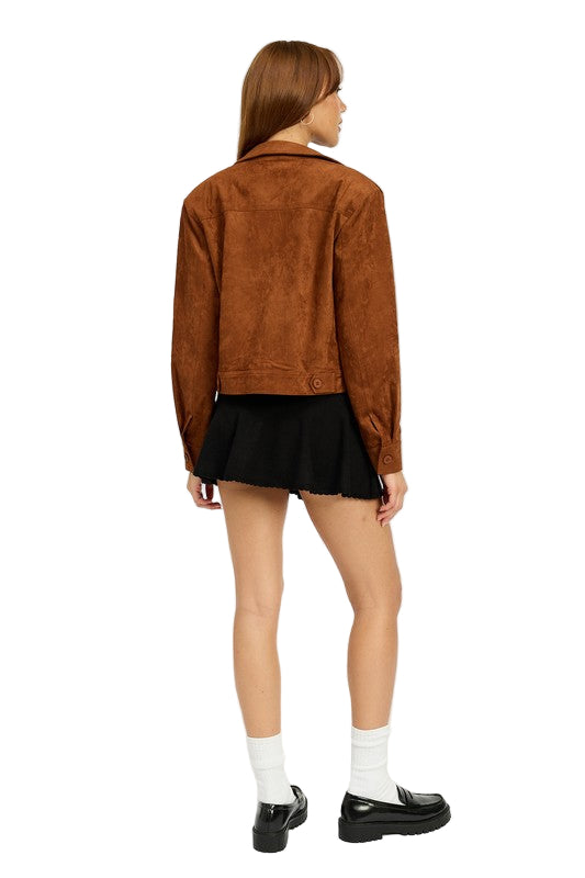 EMORY PARK SUEDE JACKET WITH POCKETS - Camel - Back Full View