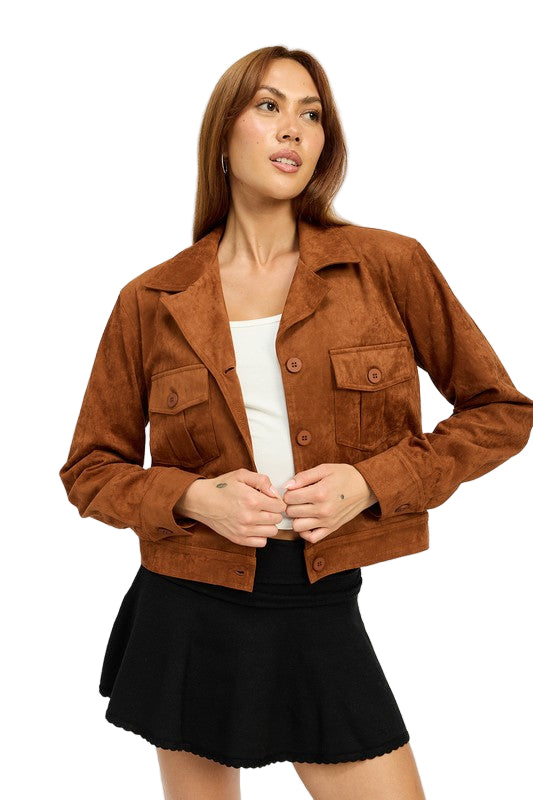 EMORY PARK SUEDE JACKET WITH POCKETS - Camel - Front View