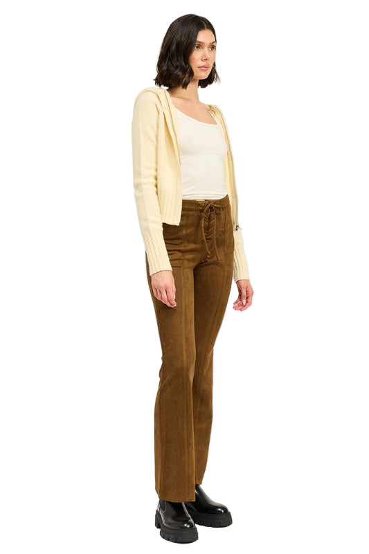EMORY PARK LACE UP SUEDED FLARED PANTS - Brown - Side Full View