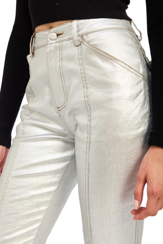 EMORY PARK METALLIC FLARED PANTS - Silver - Rear View