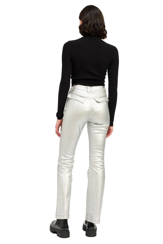EMORY PARK METALLIC FLARED PANTS - Silver - Back Full View