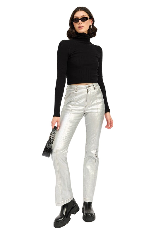 EMORY PARK METALLIC FLARED PANTS - Silver - Front Full View