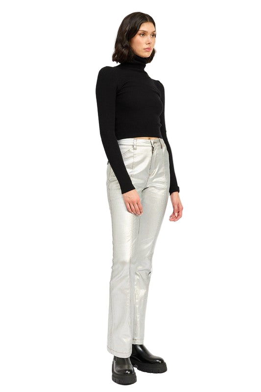 EMORY PARK METALLIC FLARED PANTS - Silver - Side Full View