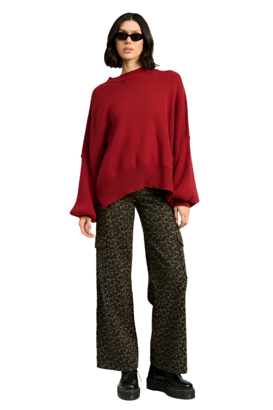 Emory Park MID RISE WIDE LEG CARGO PANTS - Grey Leopard - Front Full View