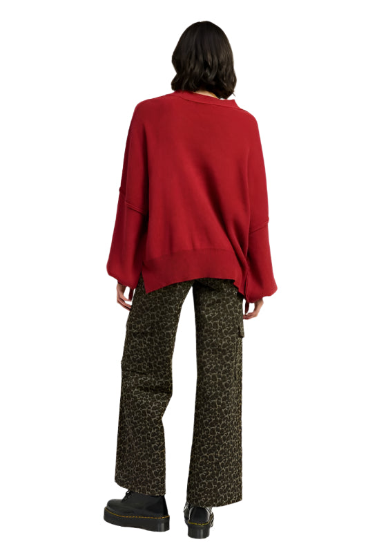 Emory Park MID RISE WIDE LEG CARGO PANTS - Grey Leopard - Back Full View