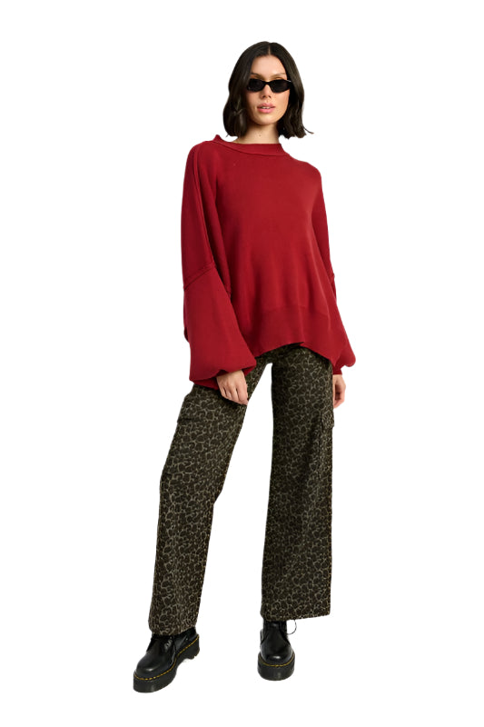 Emory Park MID RISE WIDE LEG CARGO PANTS - Grey Leopard - Front Full View