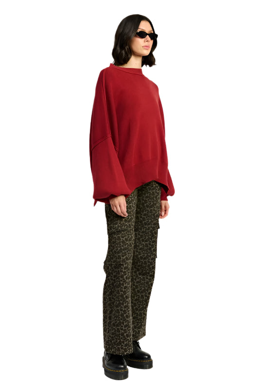 Emory Park MID RISE WIDE LEG CARGO PANTS - Grey Leopard - Side Full View