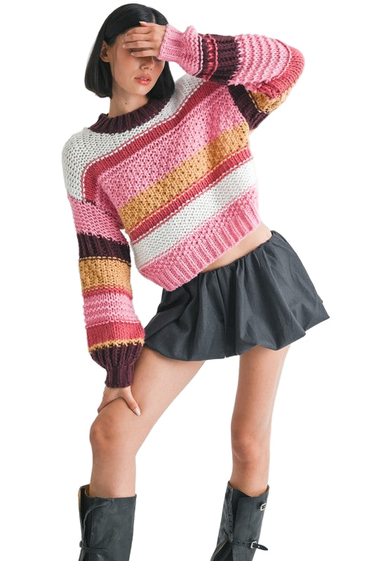 EMORY PARK MOCK NECK STRIPED SWEATER - Pink Multi - Front Rear Full View