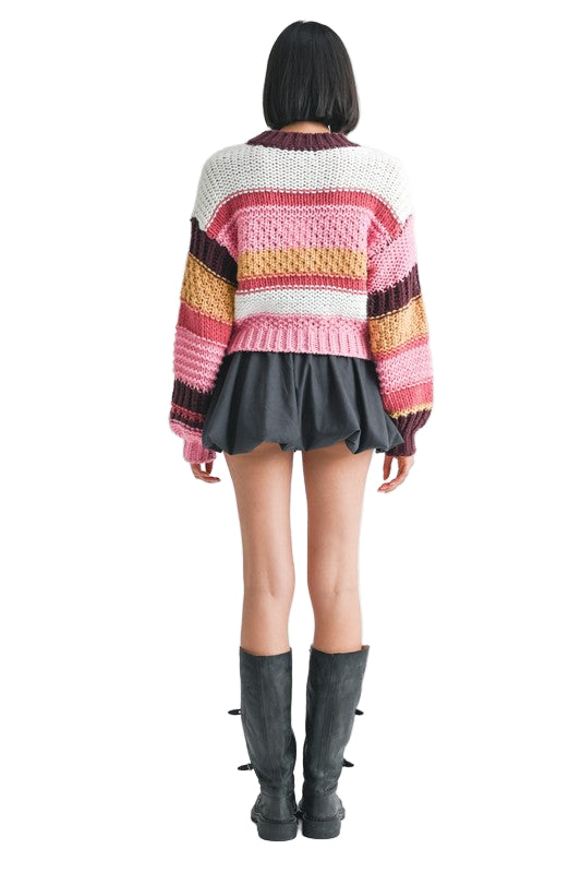 EMORY PARK MOCK NECK STRIPED SWEATER - Pink Multi - Back Full View
