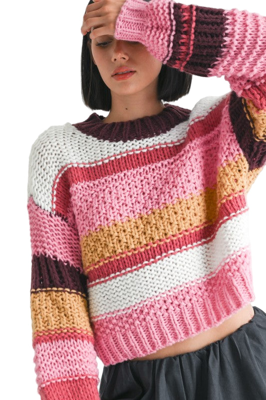 EMORY PARK MOCK NECK STRIPED SWEATER - Pink Multi - Front View