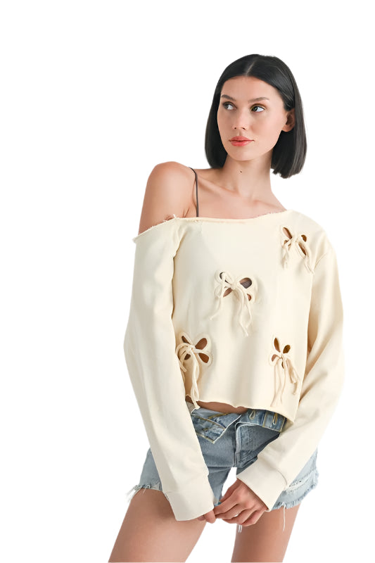 Emory Park ONE SHOULDER FRENCH TERRY SWEATSHIRT - Black - Front View