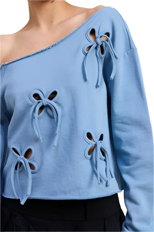 Emory Park ONE SHOULDER FRENCH TERRY SWEATSHIRT - Dusty Blue - Rear View