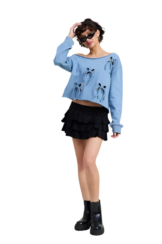 Emory Park ONE SHOULDER FRENCH TERRY SWEATSHIRT - Dusty Blue - Side Full View