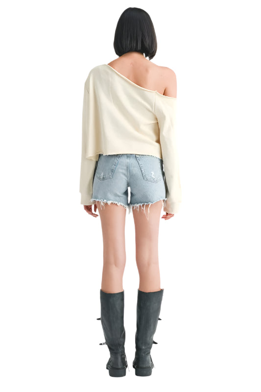 Emory Park ONE SHOULDER FRENCH TERRY SWEATSHIRT - Ivory - Back Full View