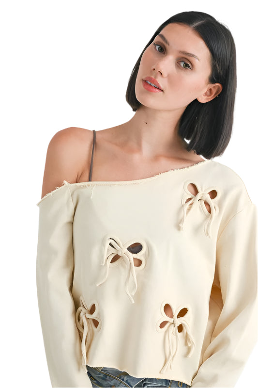 Emory Park ONE SHOULDER FRENCH TERRY SWEATSHIRT - Ivory - Front View