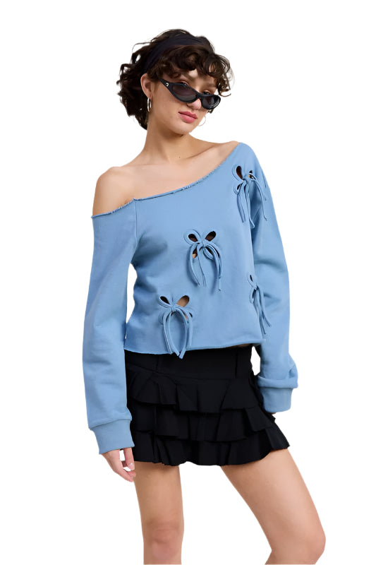 Emory Park ONE SHOULDER FRENCH TERRY SWEATSHIRT - Dusty Blue - Side View