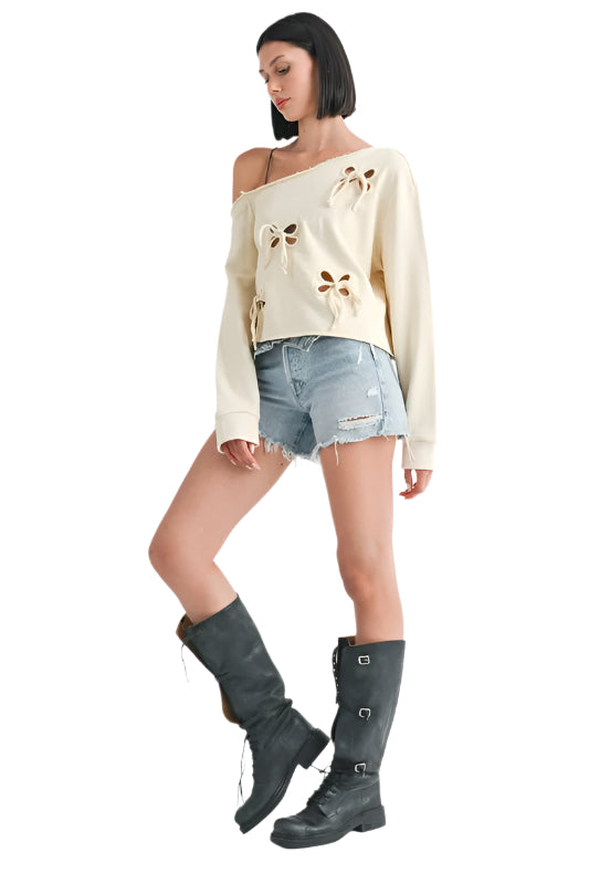 Emory Park ONE SHOULDER FRENCH TERRY SWEATSHIRT - Ivory - Side Full View