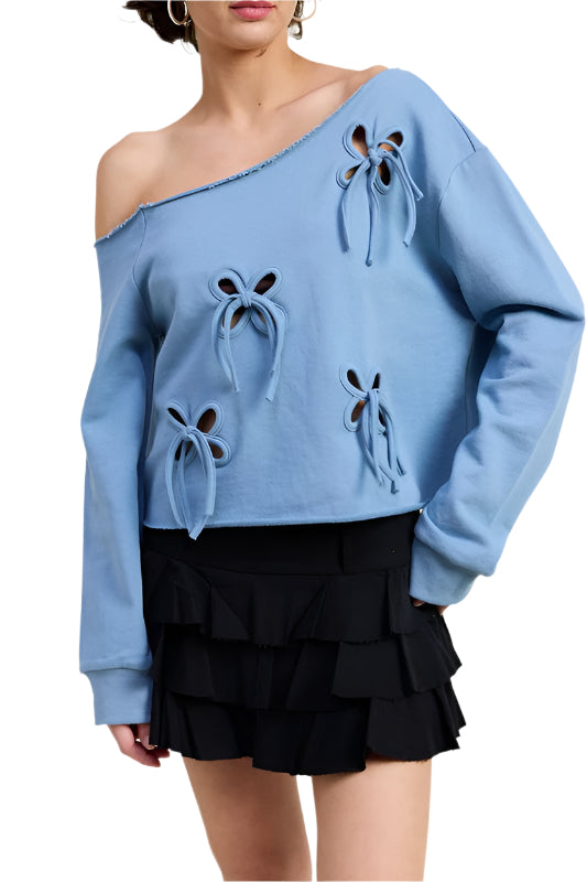 Emory Park ONE SHOULDER FRENCH TERRY SWEATSHIRT - Dusty Blue - Front View