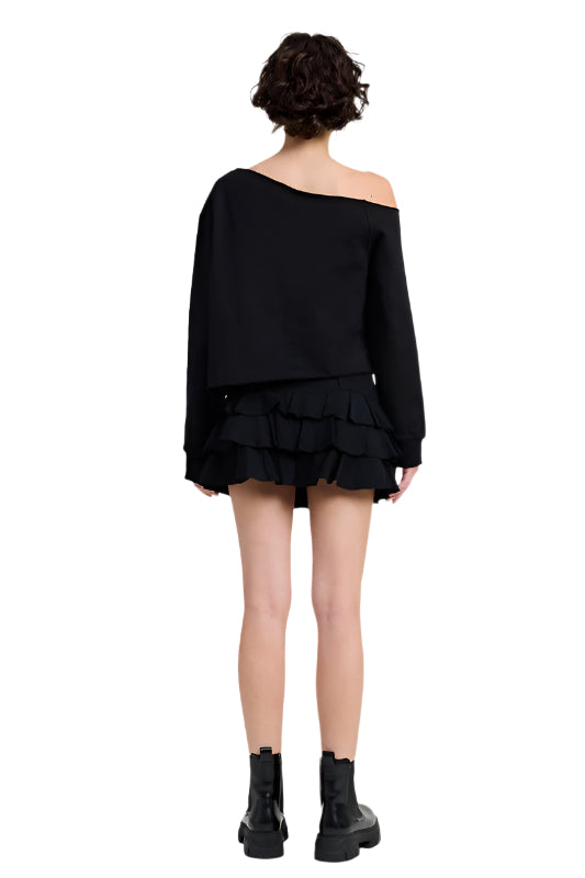 Emory Park ONE SHOULDER FRENCH TERRY SWEATSHIRT - Black - Back Full View