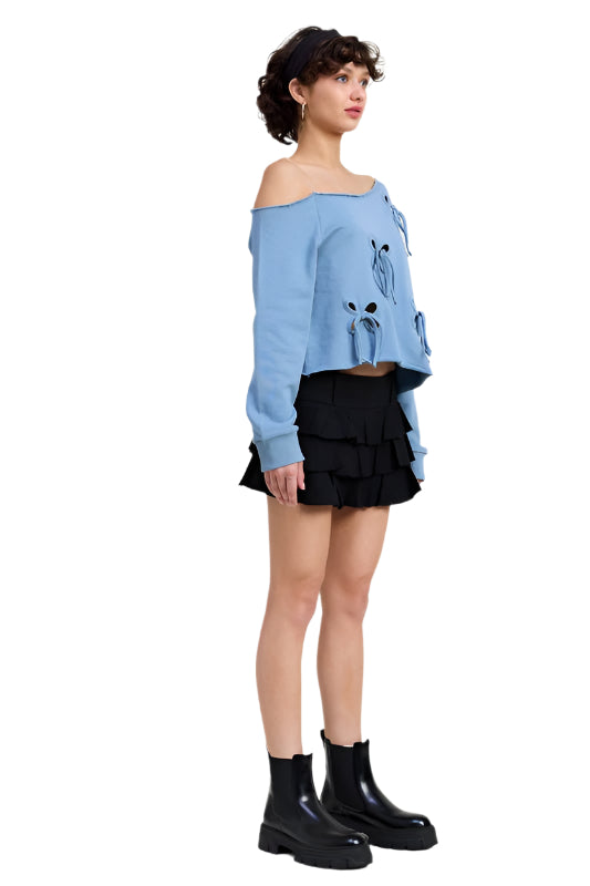 Emory Park ONE SHOULDER FRENCH TERRY SWEATSHIRT - Dusty Blue - Side Full View