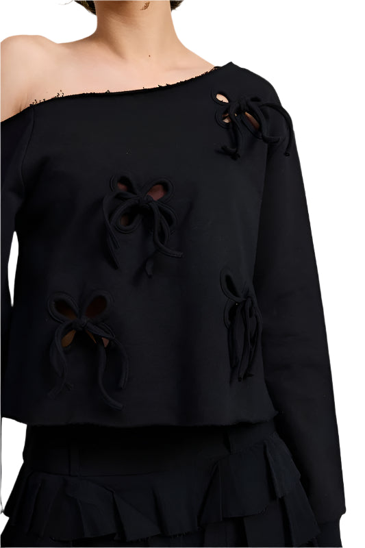 Emory Park ONE SHOULDER FRENCH TERRY SWEATSHIRT - Black - Rear View