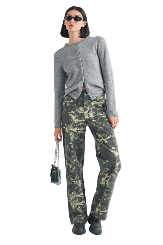 EMORY PARK STRAIGHT LEG PANTS WITH POCKETS - Vintage Camo - Front Full View