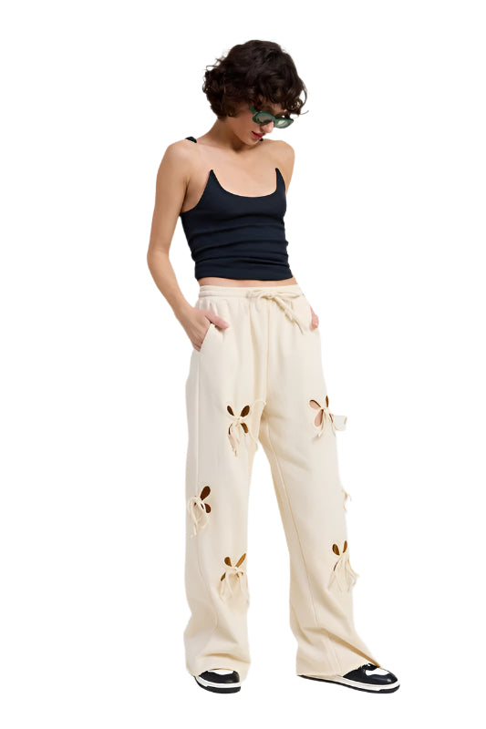 Emory Park FRENCH TERRY PANTS - Ivory - Side Full View