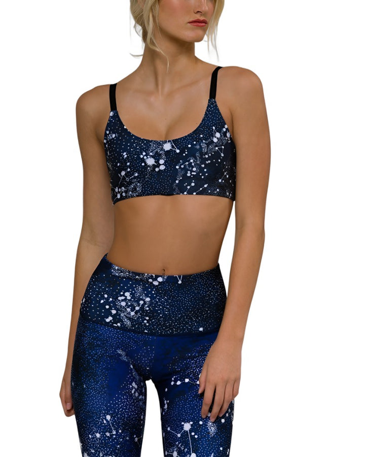 Onzie Graphic Elastic Back Bra 382 - Navy Constellation - Front View