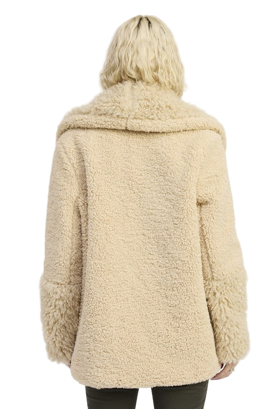 EMORY PARK FUR TRIMMED FLEECE JACKET WITH POCKETS - Taupe - Back View