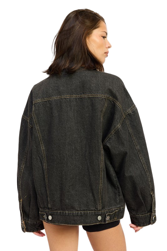 EMORY PARK MIX MEDIA OVERSIZE DENIM JACKET - Grey Denim - Back View