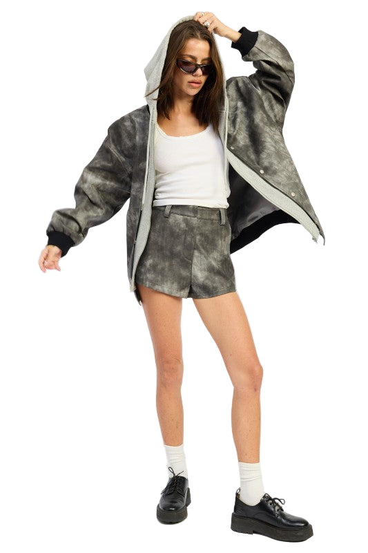 EMORY PARK FAUX LEATHER MIX MEDIA BOMBER JACKET - Washed Black - Side Full View