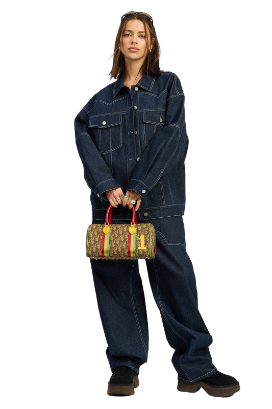 EMORY PARK OVERSIZED TWILL BUTTON UP JACKET - Dark Denim - Front Full View