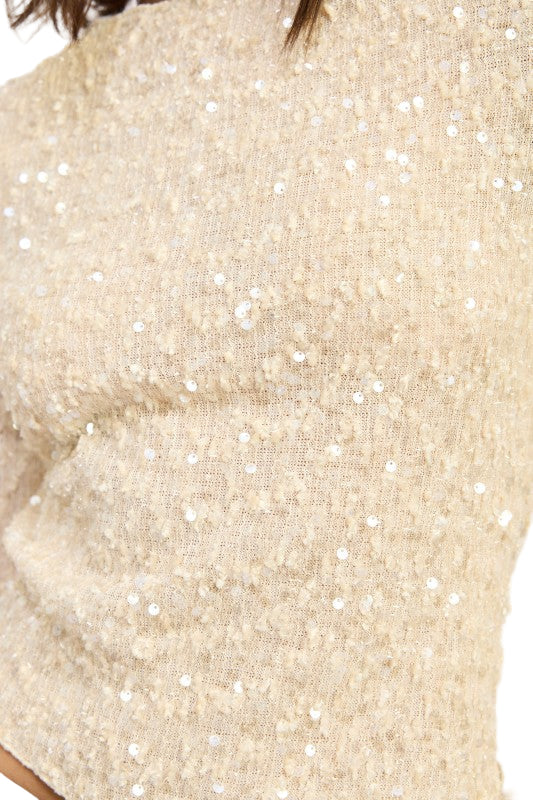 EMORY PARK ASYMMETRICAL SEQUIN TOP - Ivory - Rear View