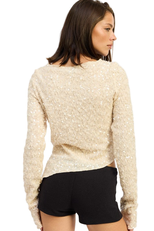 EMORY PARK ASYMMETRICAL SEQUIN TOP - Ivory - Back View