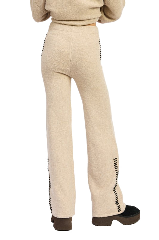 EMORY PARK WIDE LEG PANTS WITH BLANKET STITCHING - TAUPE - Back View