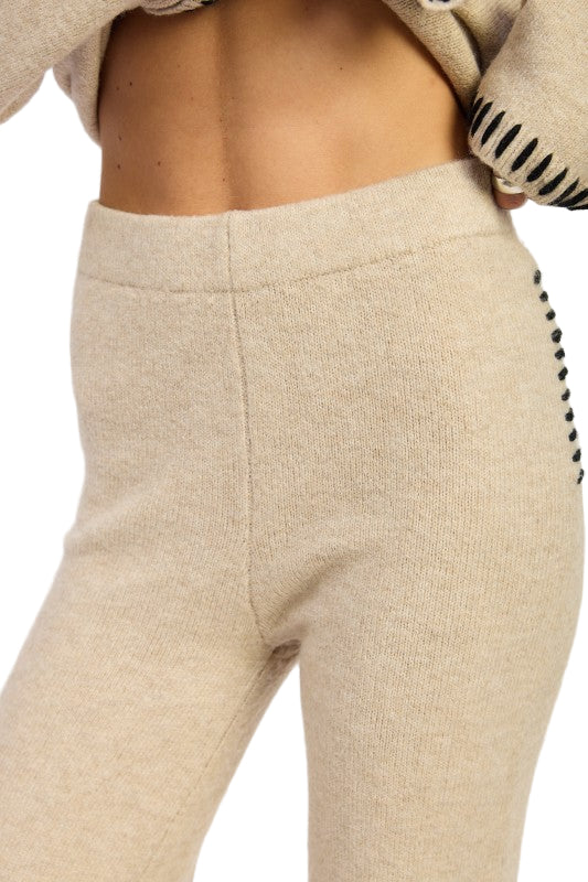 EMORY PARK WIDE LEG PANTS WITH BLANKET STITCHING - TAUPE - Rear View