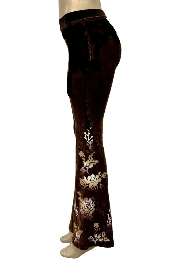T-Party Hand Printed Woodblock Floral Wide Bootcut Flair Pant CJ5723