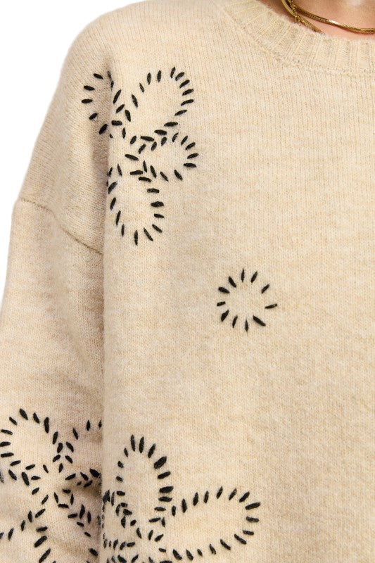 EMORY PARK FLORAL WHIPSTITCH SWEATER - Oat - Front View
