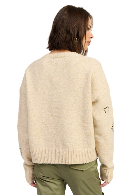 EMORY PARK FLORAL WHIPSTITCH SWEATER - Oat - Back View