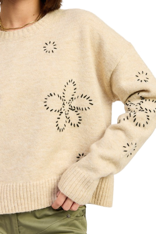 EMORY PARK FLORAL WHIPSTITCH SWEATER - Oat - Rear View