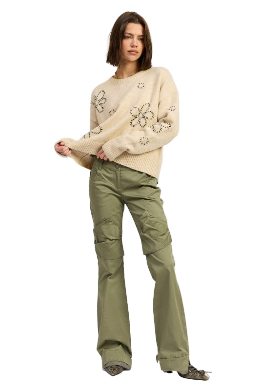 EMORY PARK FLORAL WHIPSTITCH SWEATER - Oat - Front Full View